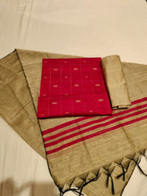 Pink Traditional Silk Dress Material with checks and small buttis